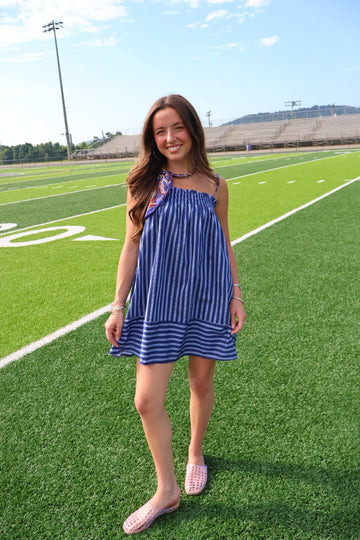Navy Striped Flowy Mini Dress