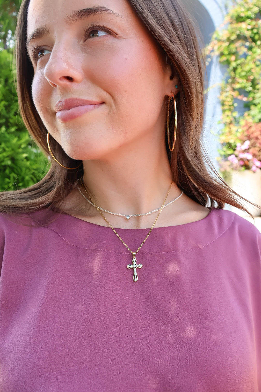 Gold Crystal Cross Pendant Necklace