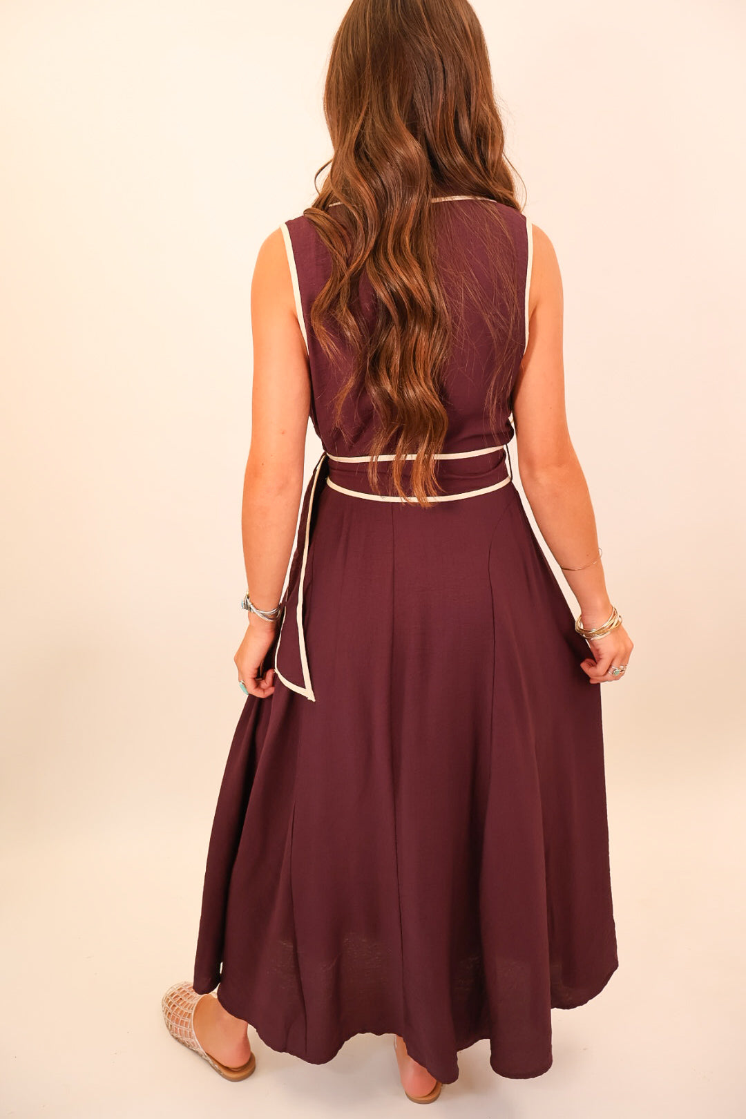 Plum Contrast Trim Midi Dress
