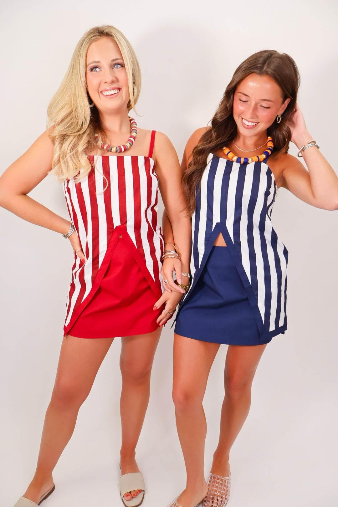 Crimson Stripe Slit Front Top & Skirt Set