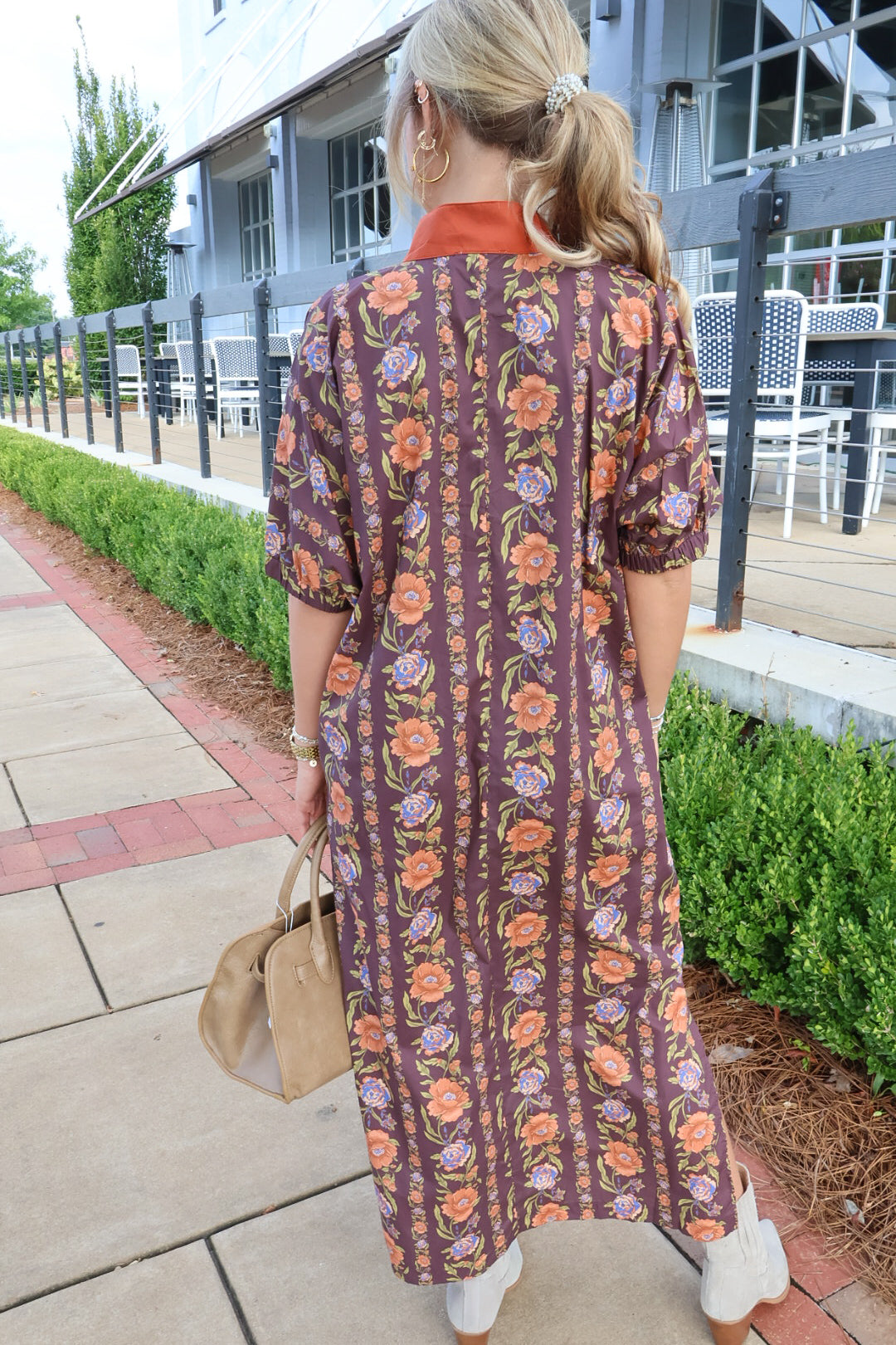 Brown & Orange Floral Midi Dress