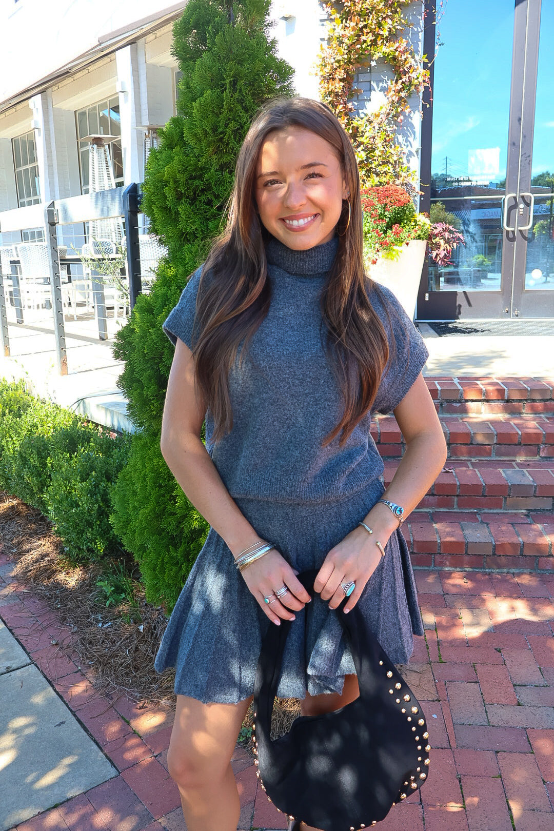 Charcoal Turtleneck Sweater & Mini Skirt Set