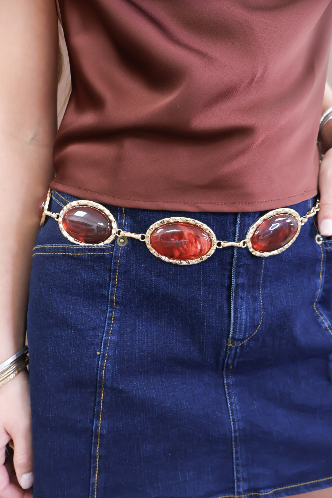 Red Stone Gold Statement Belt