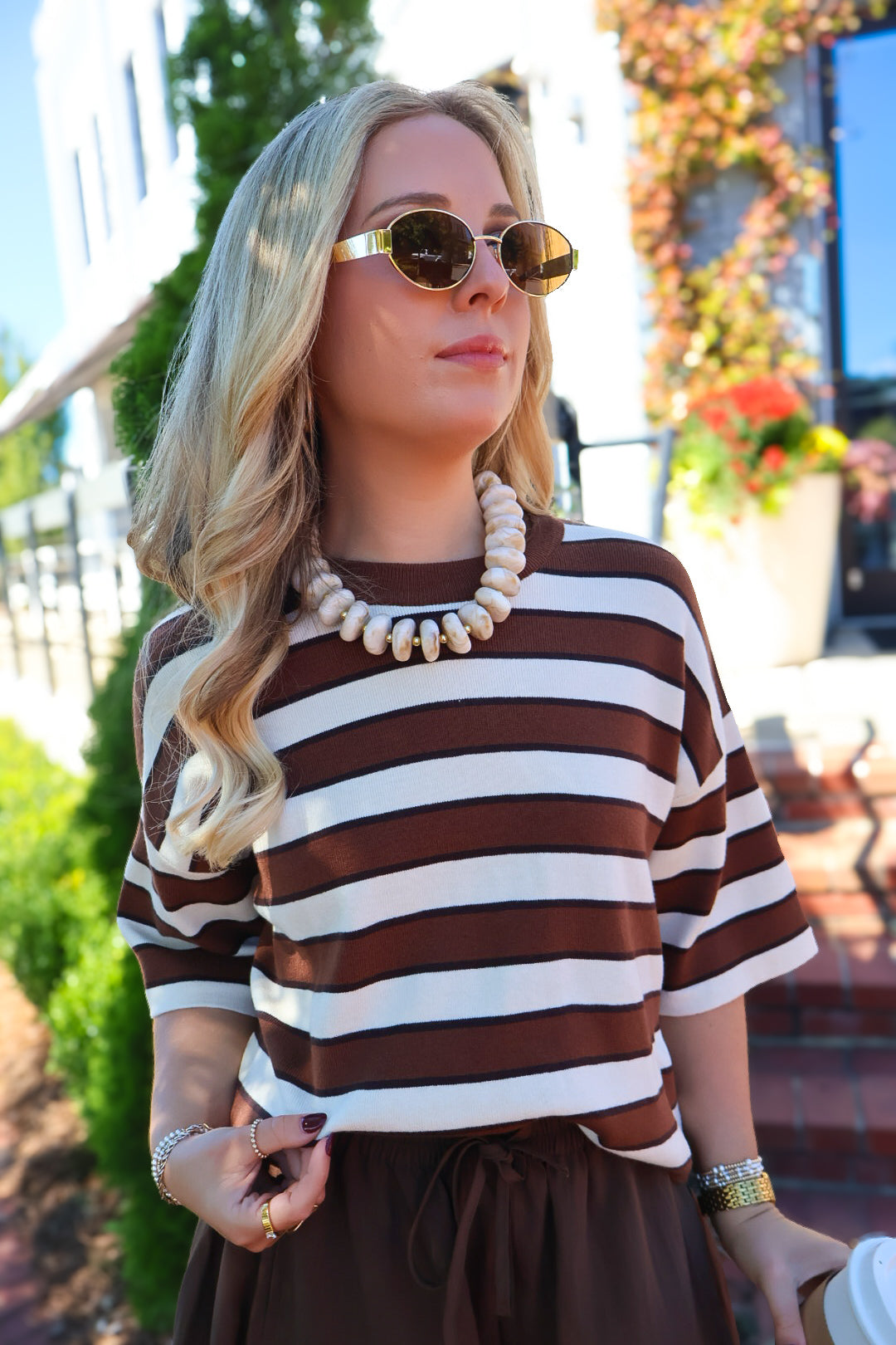 Cream Chunky Beaded Necklace With Gold Accents