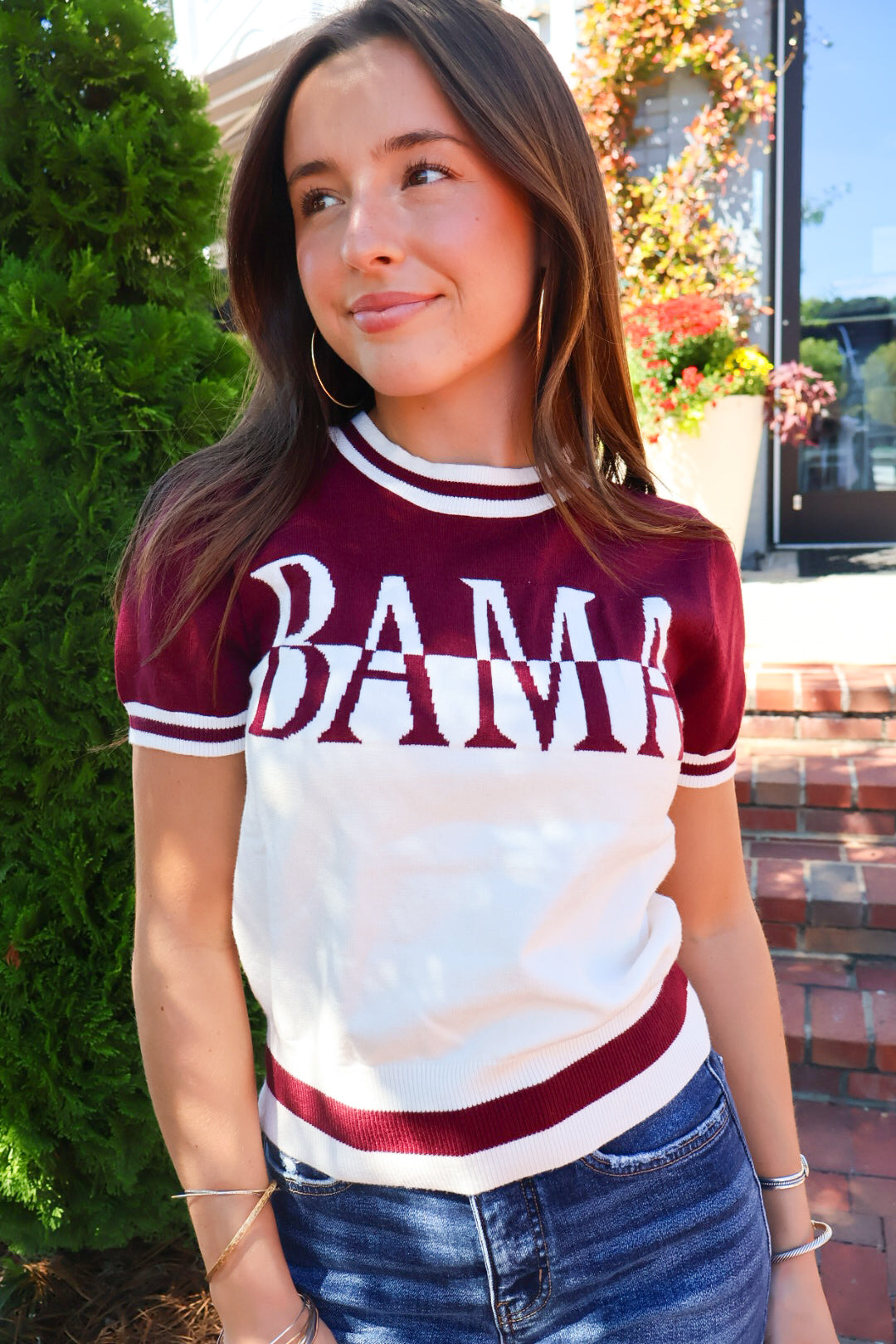 Crimson & White Lightweight Bama Short Sleeve Sweater