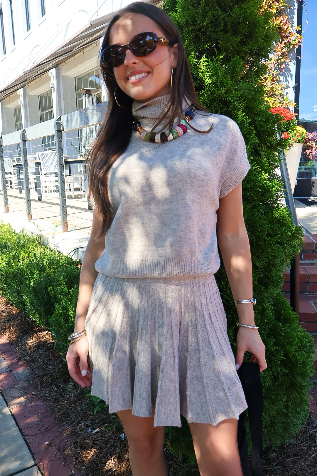 Taupe Turtleneck Sweater & Mini Skirt Set