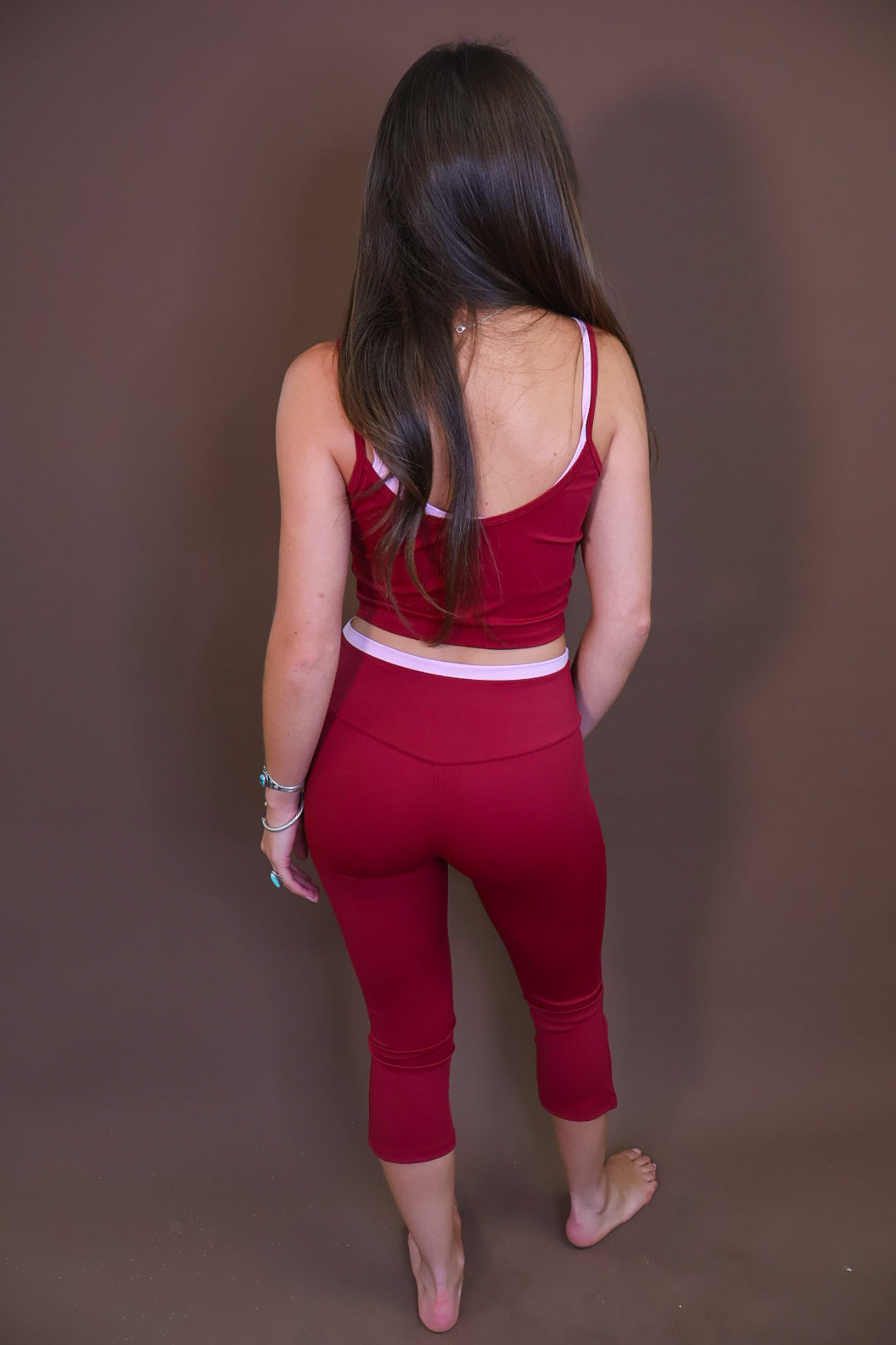 Burgundy & Pink Layered Tank & Cropped Pants Set