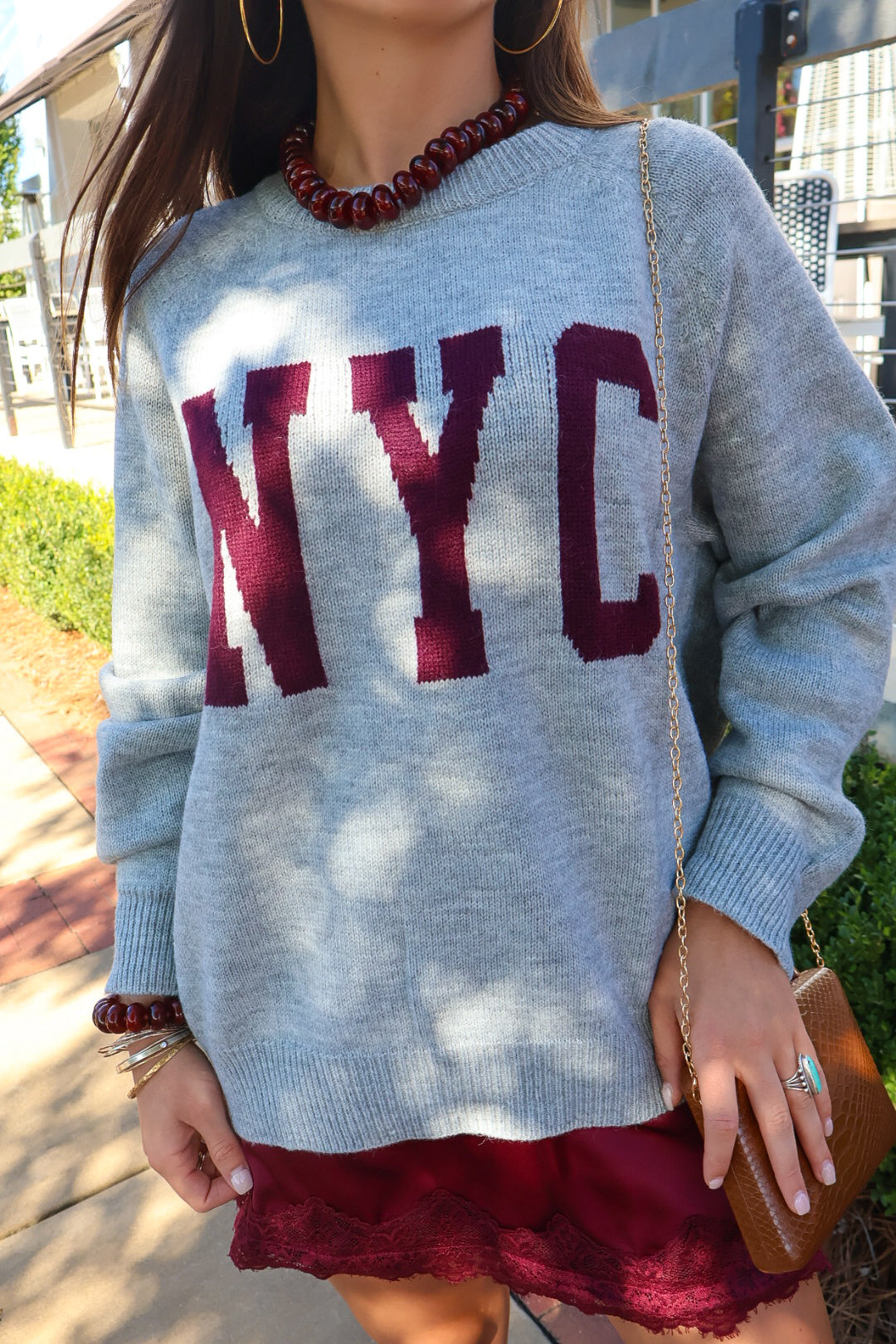Heather Gray & Maroon NYC Sweater