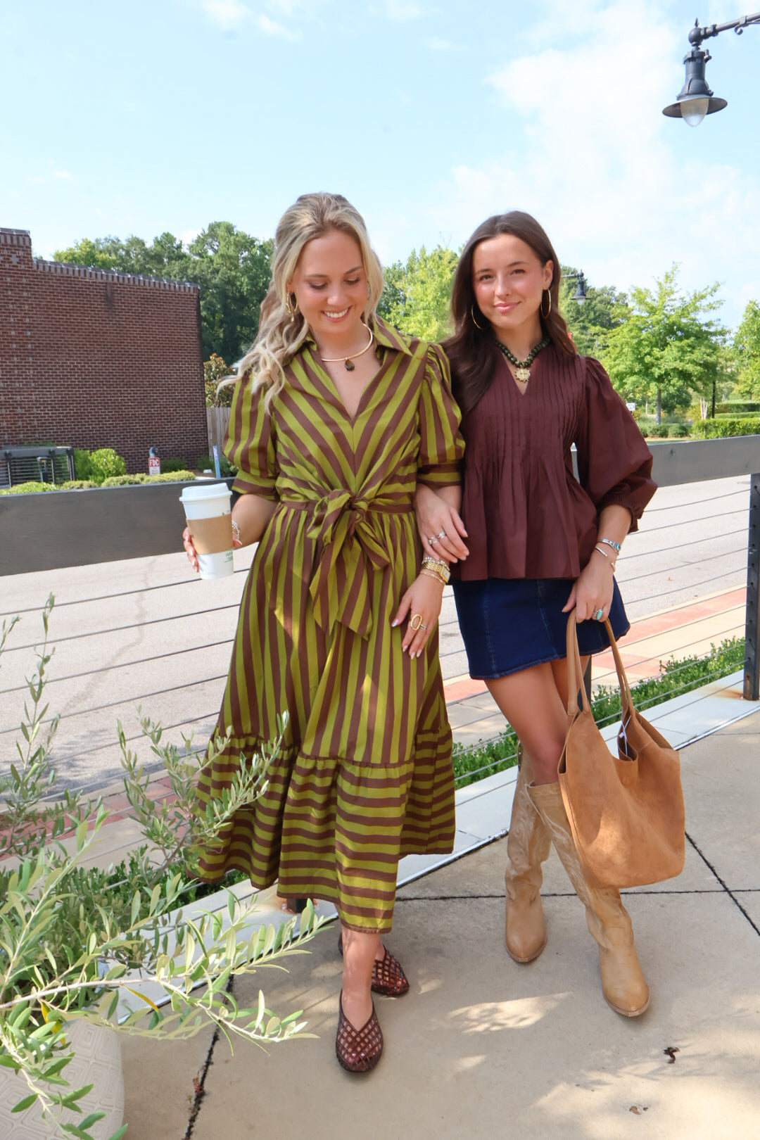 Martini Olive Stripe Puff Sleeve Dress