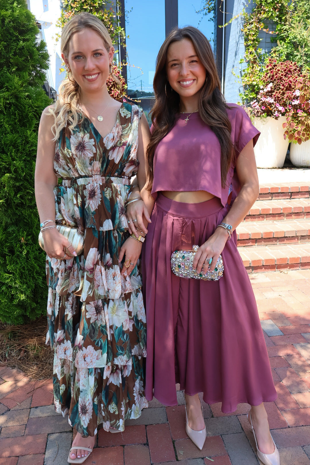 Brown Floral Tiered Maxi Dress