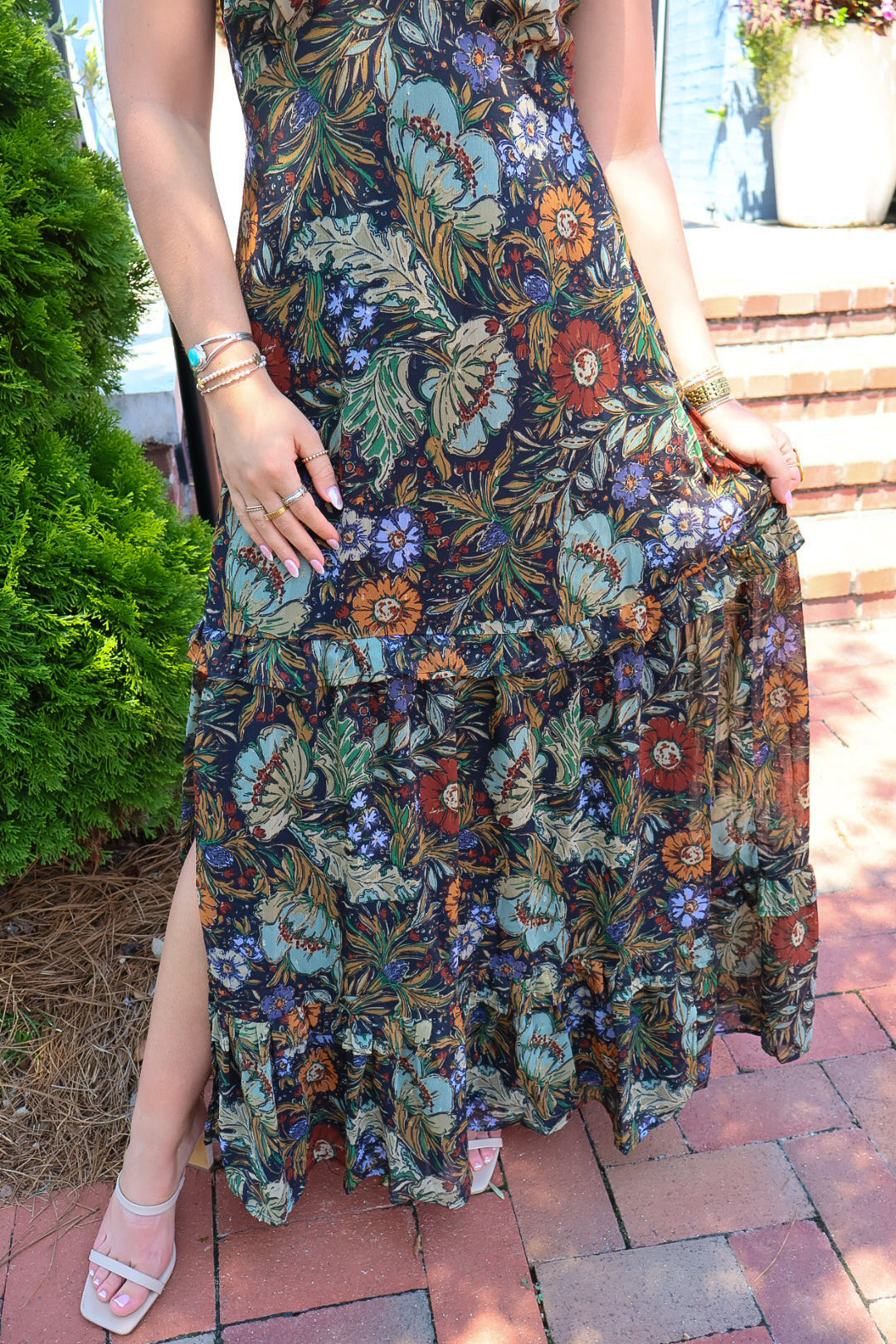 Navy Bohemian Floral Tiered Maxi Dress