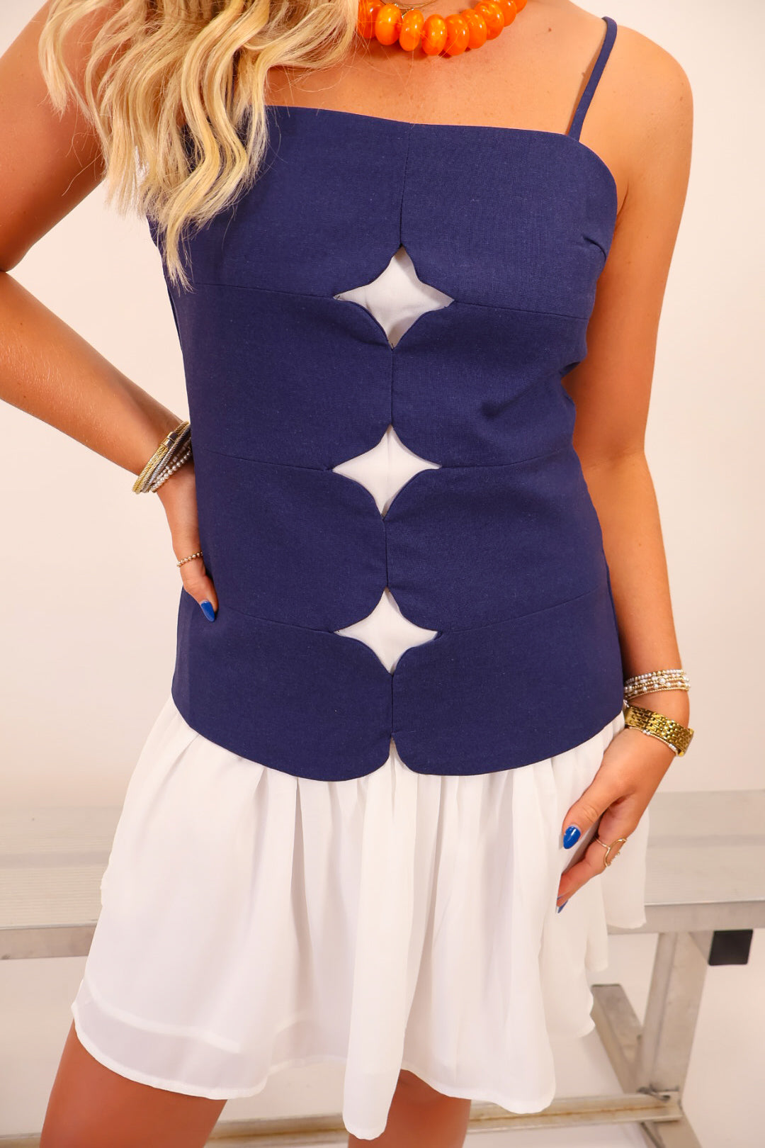 Navy Cutout Drop-Waist Mini Dress