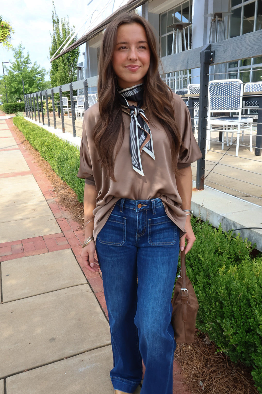 Mocha Satin Quarter-Zip Top