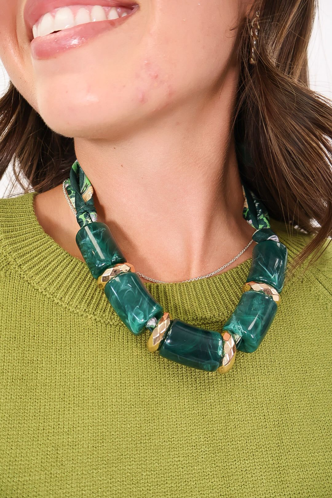 Green Marbled Bead Necklace
