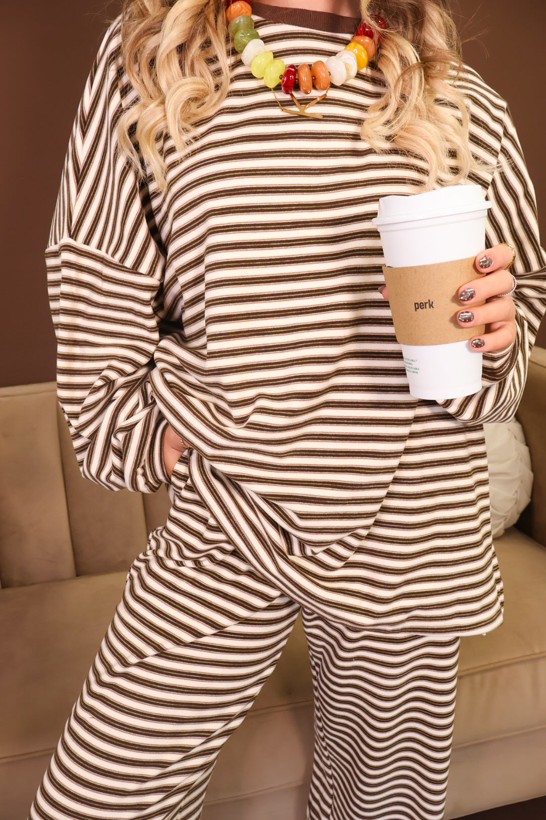 Things Between Brushed Fleece Brown Striped Set