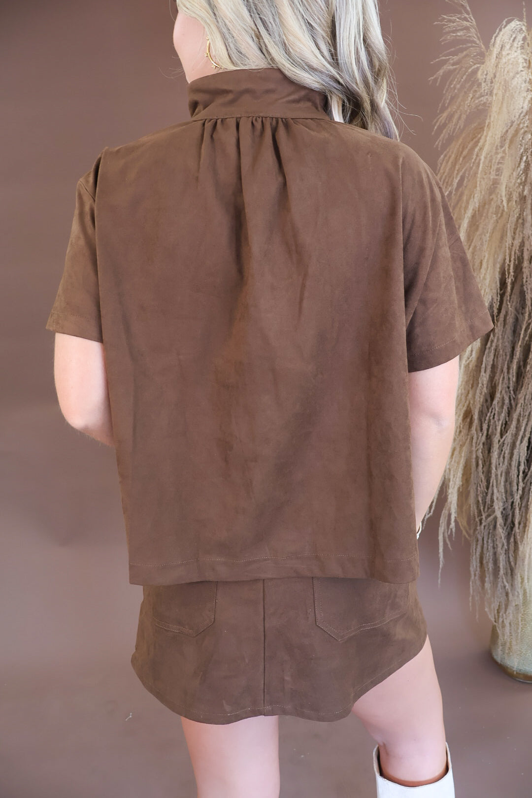 Chocolate Faux Suede Top & Skort Set