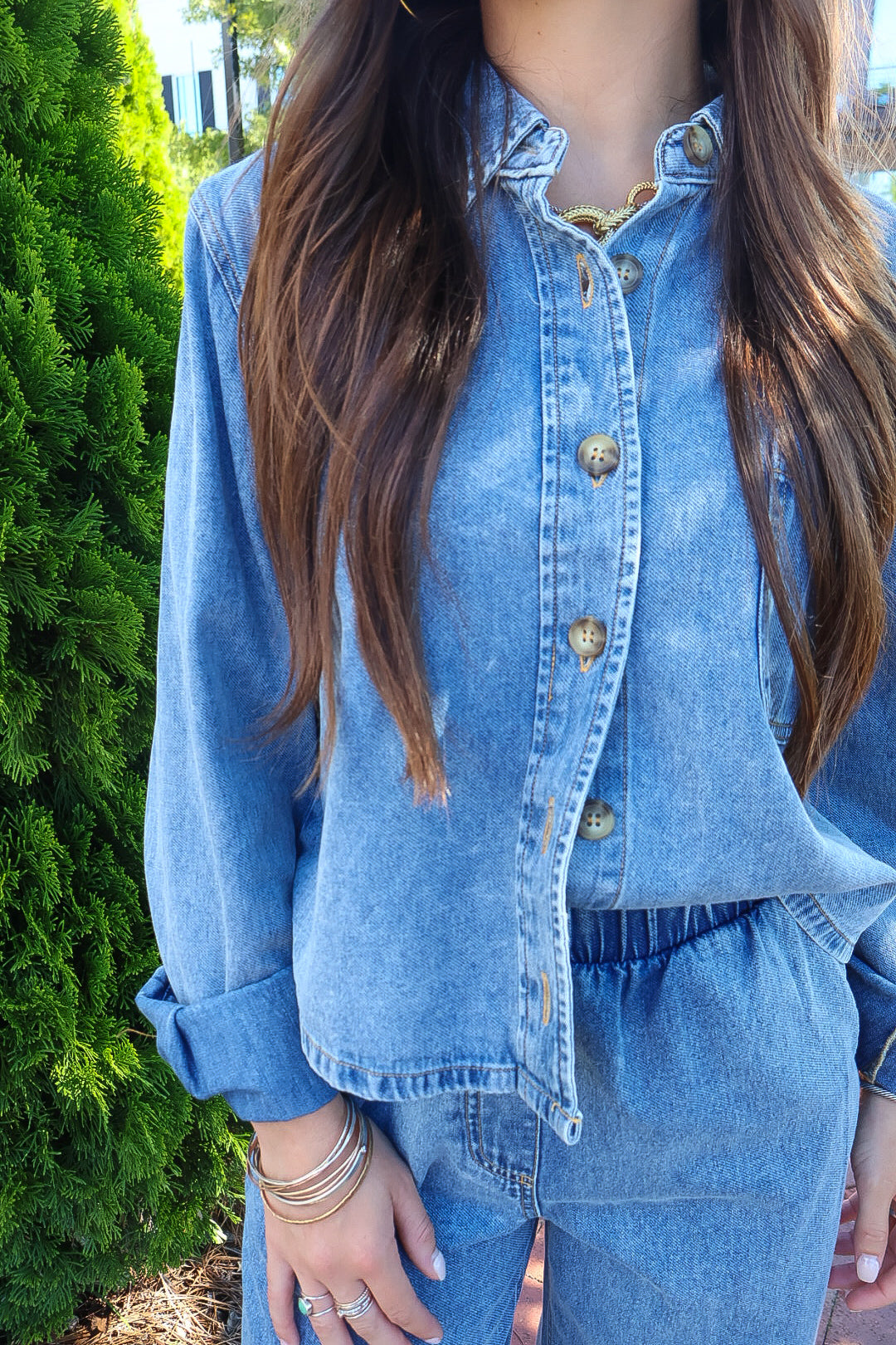 Boxy Denim Top & Wide Leg Pants Set