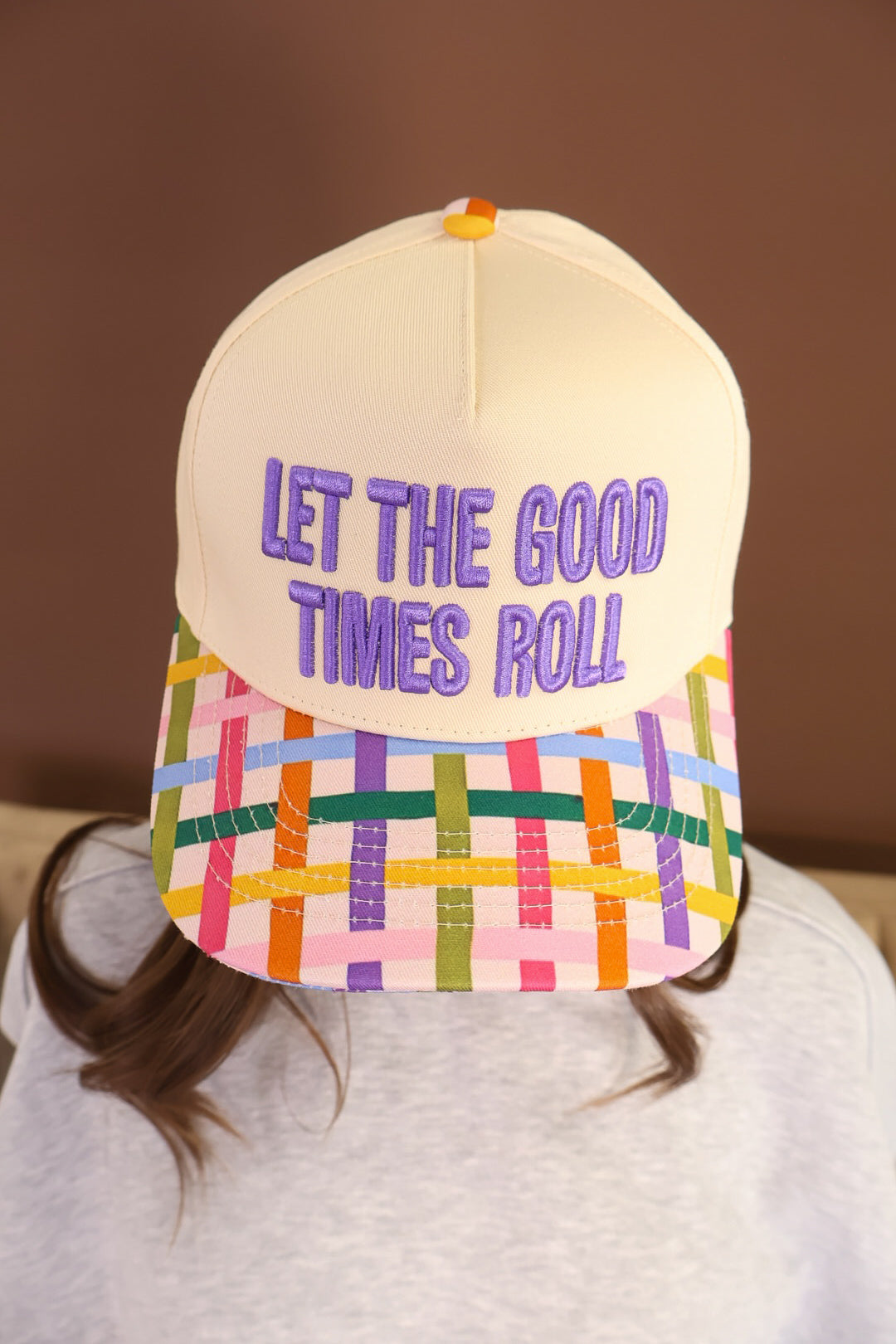 Let The Good Times Roll Plaid Brim Trucker Hat