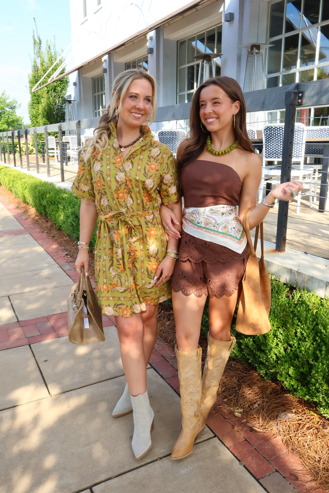 Green & Orange Floral Tie-Front Dress