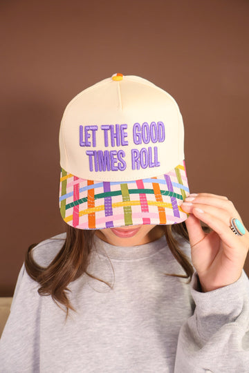 Let The Good Times Roll Plaid Brim Trucker Hat