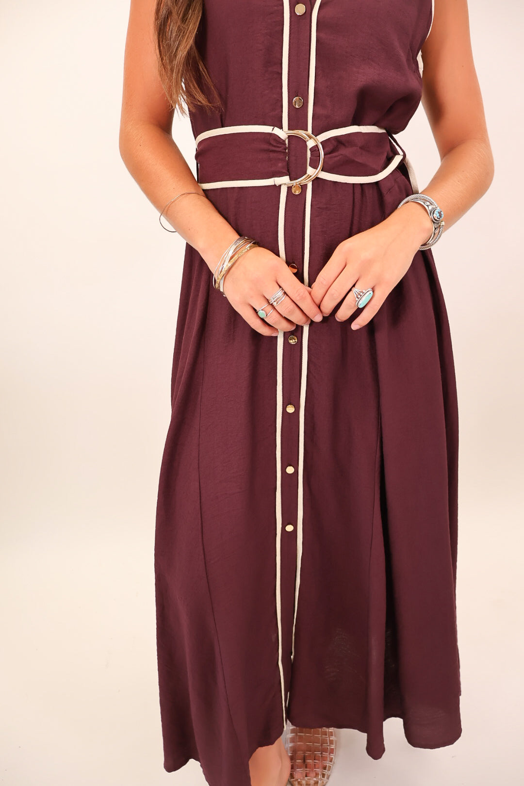 Plum Contrast Trim Midi Dress