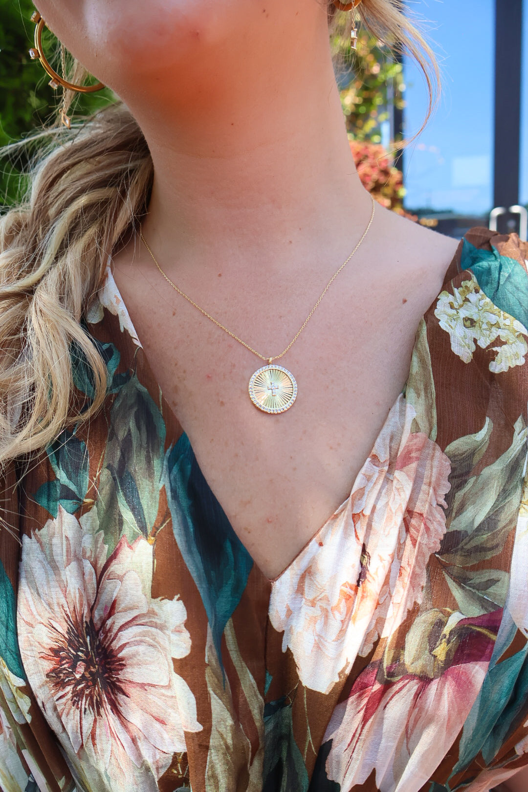 Round Gold Cross Medallion Necklace