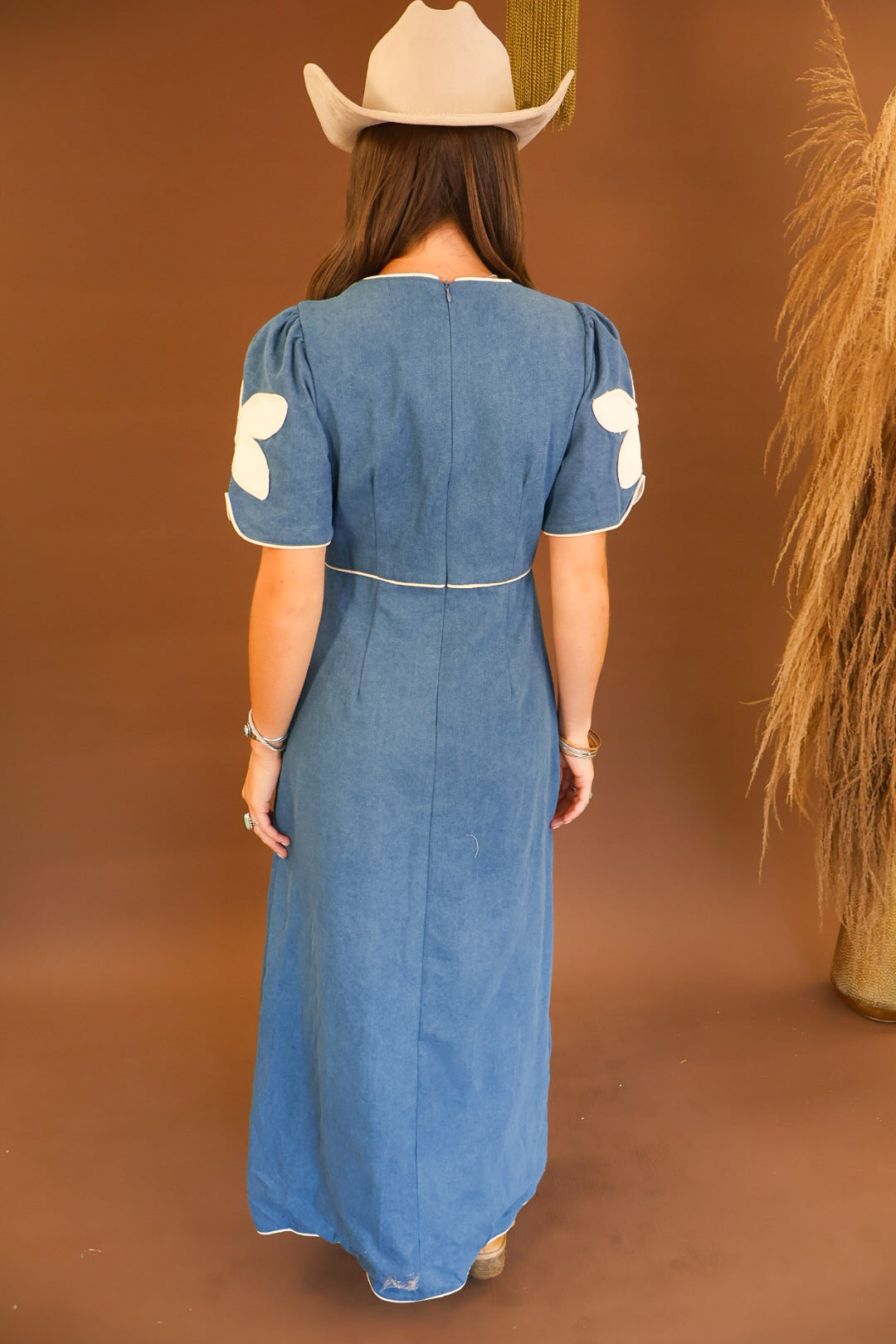 Denim Floral Embroidered Western Dress