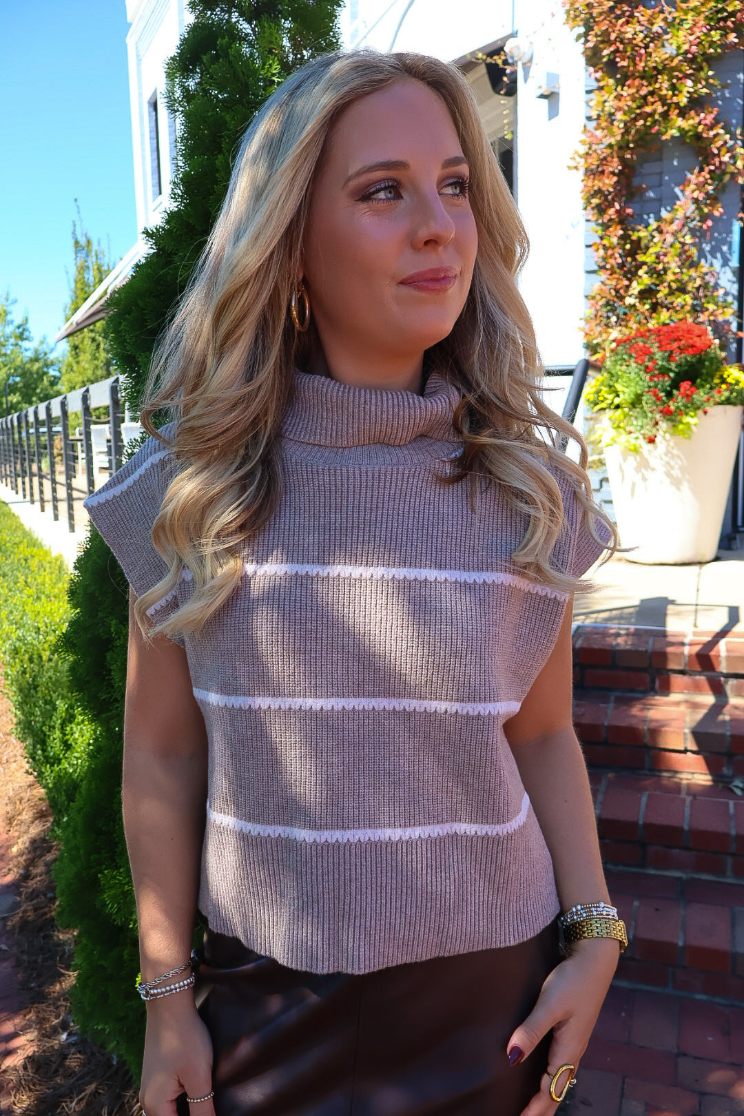 Taupe Striped Cap Sleeve Boxy Sweater