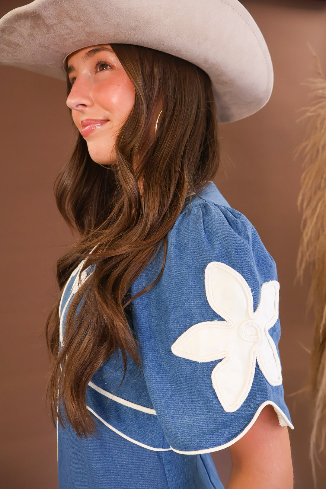 Denim Floral Embroidered Western Dress