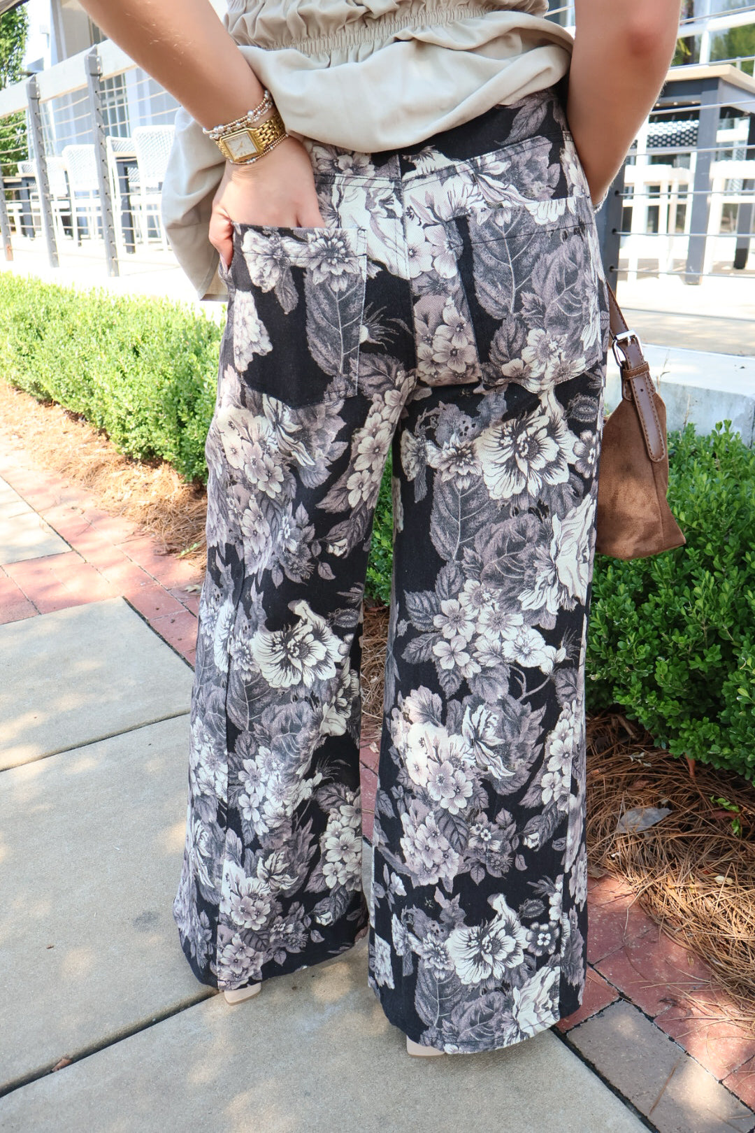 Black Floral Denim Jeans