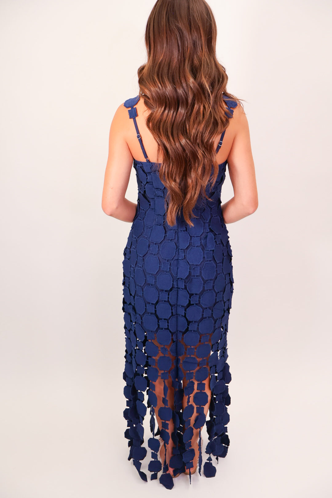 Navy Crochet Cutout Midi Dress