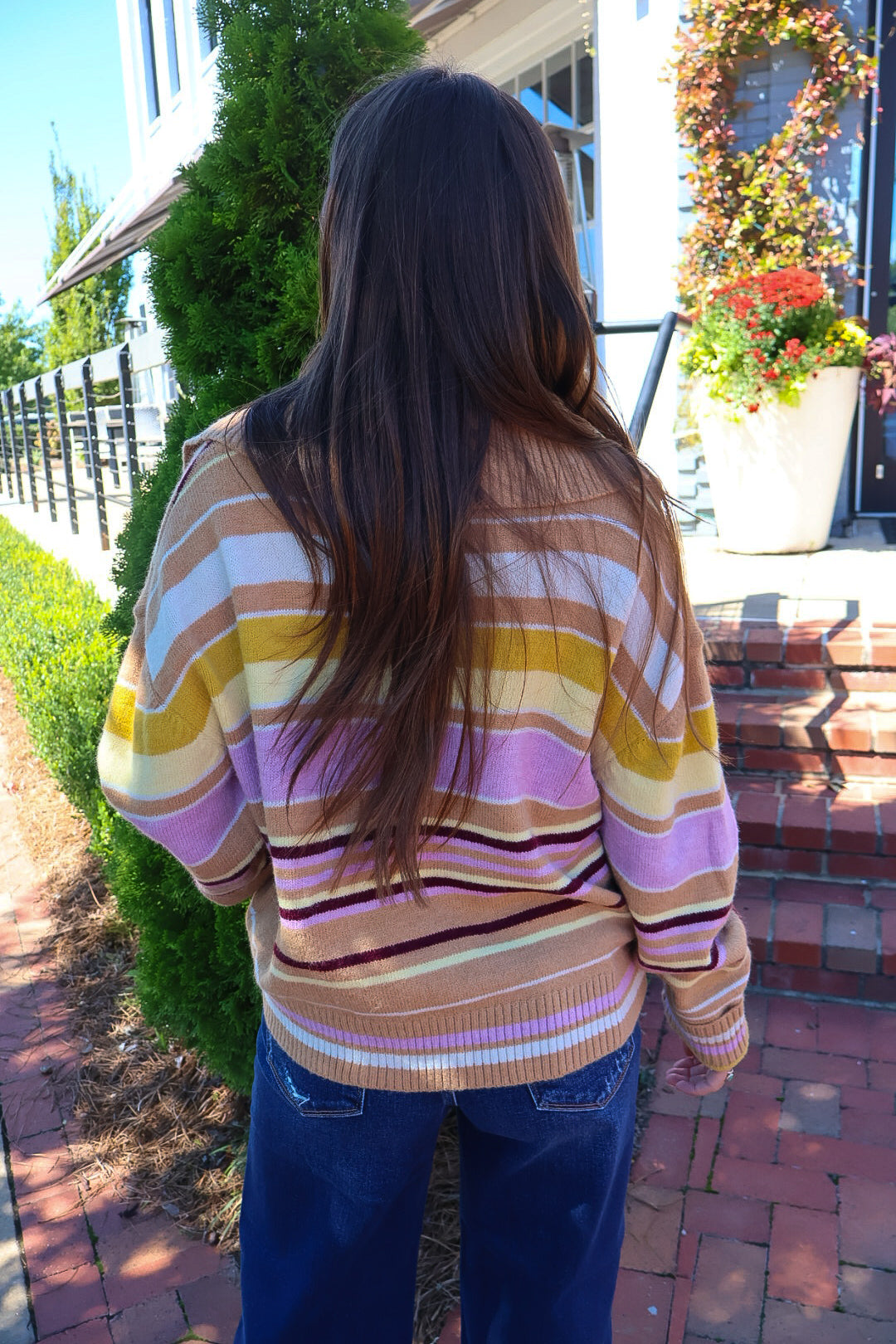 Multicolor Striped Henley Sweater
