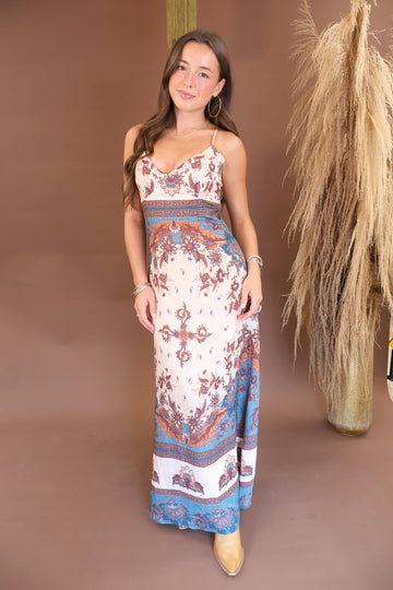 Border Print Boho Maxi Dress