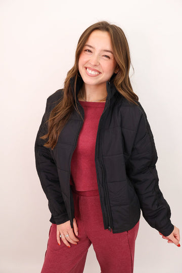 Cozy Up Quilted Puffer Jacket - Black