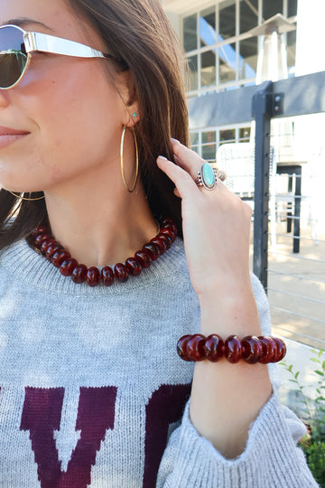Burgundy Beaded Necklace & Stretch Bracelet Set