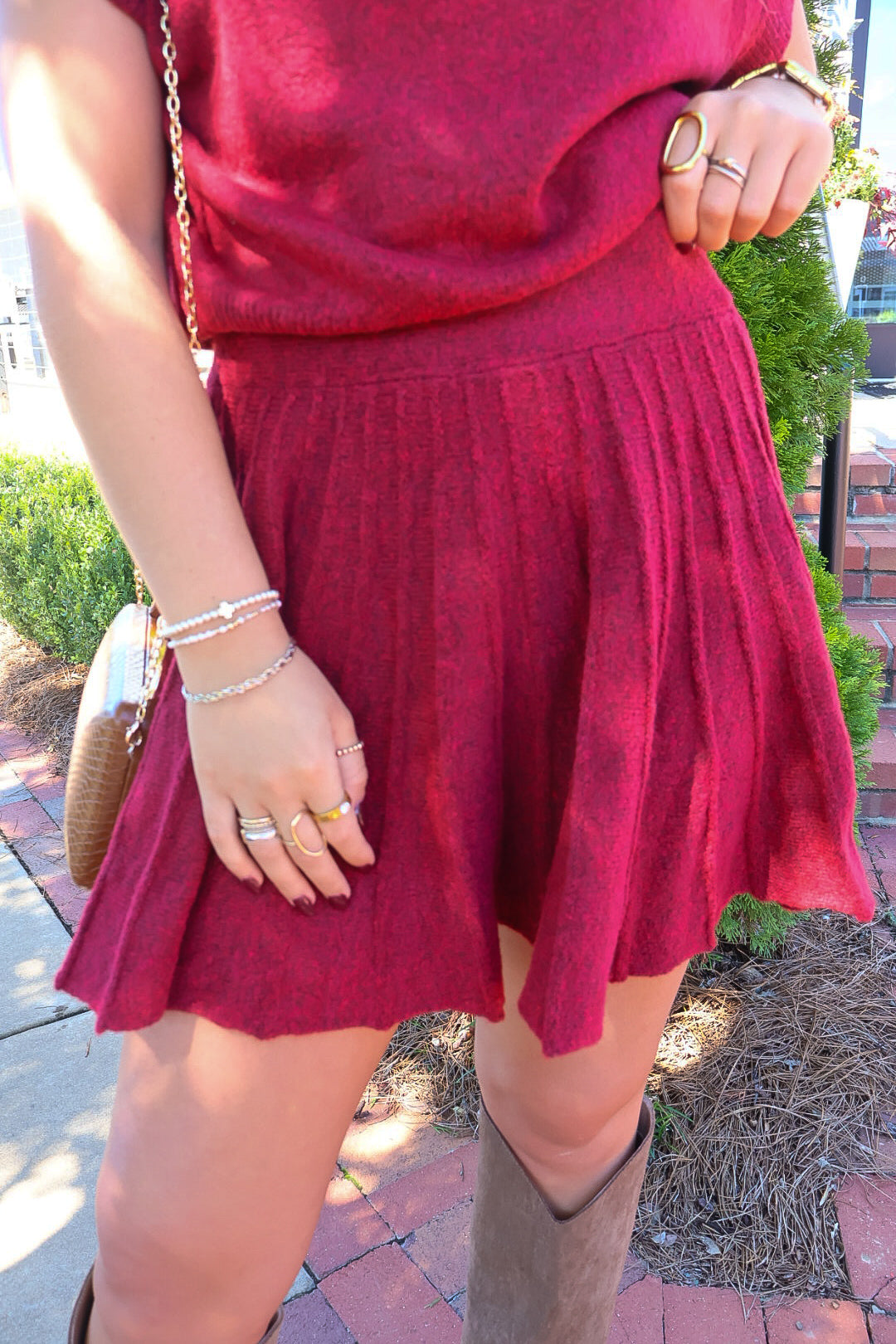 Crimson Turtleneck Sweater & Mini Skirt Set