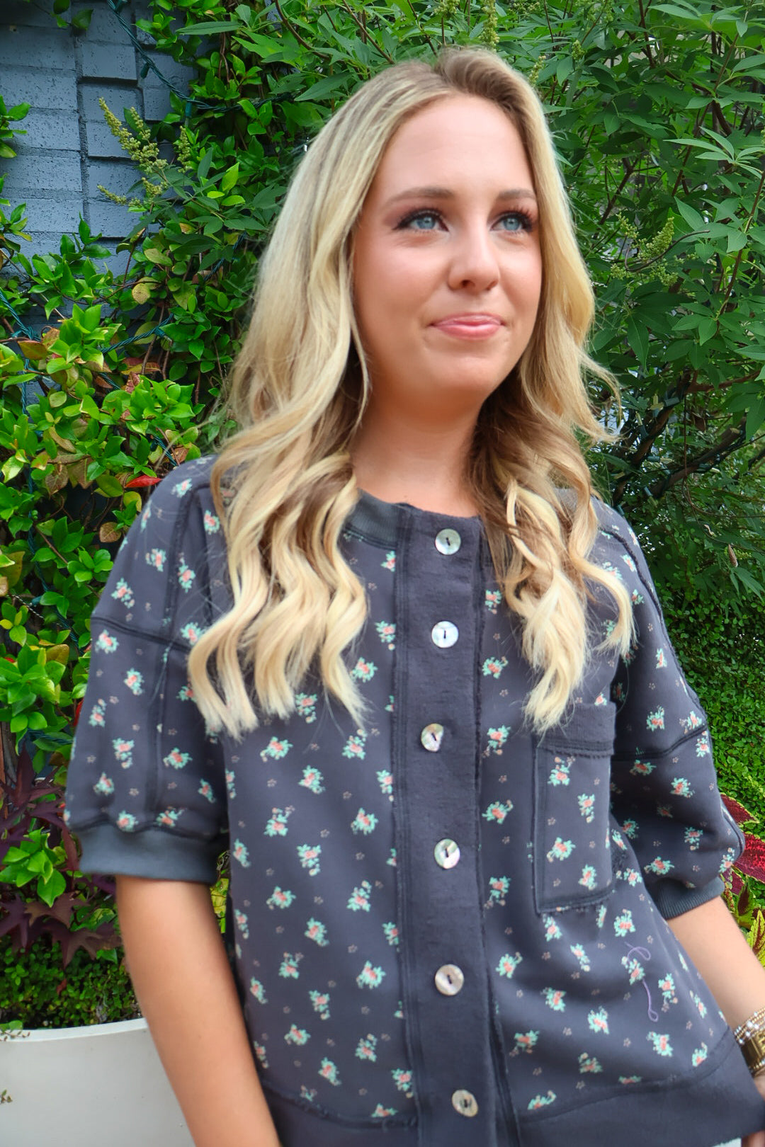 Cozy Charcoal Floral Terry Top and Shorts Set
