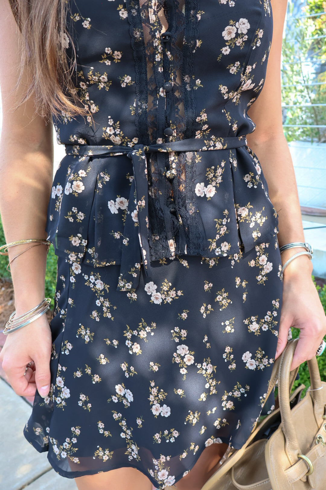 Black Floral Skirt Set