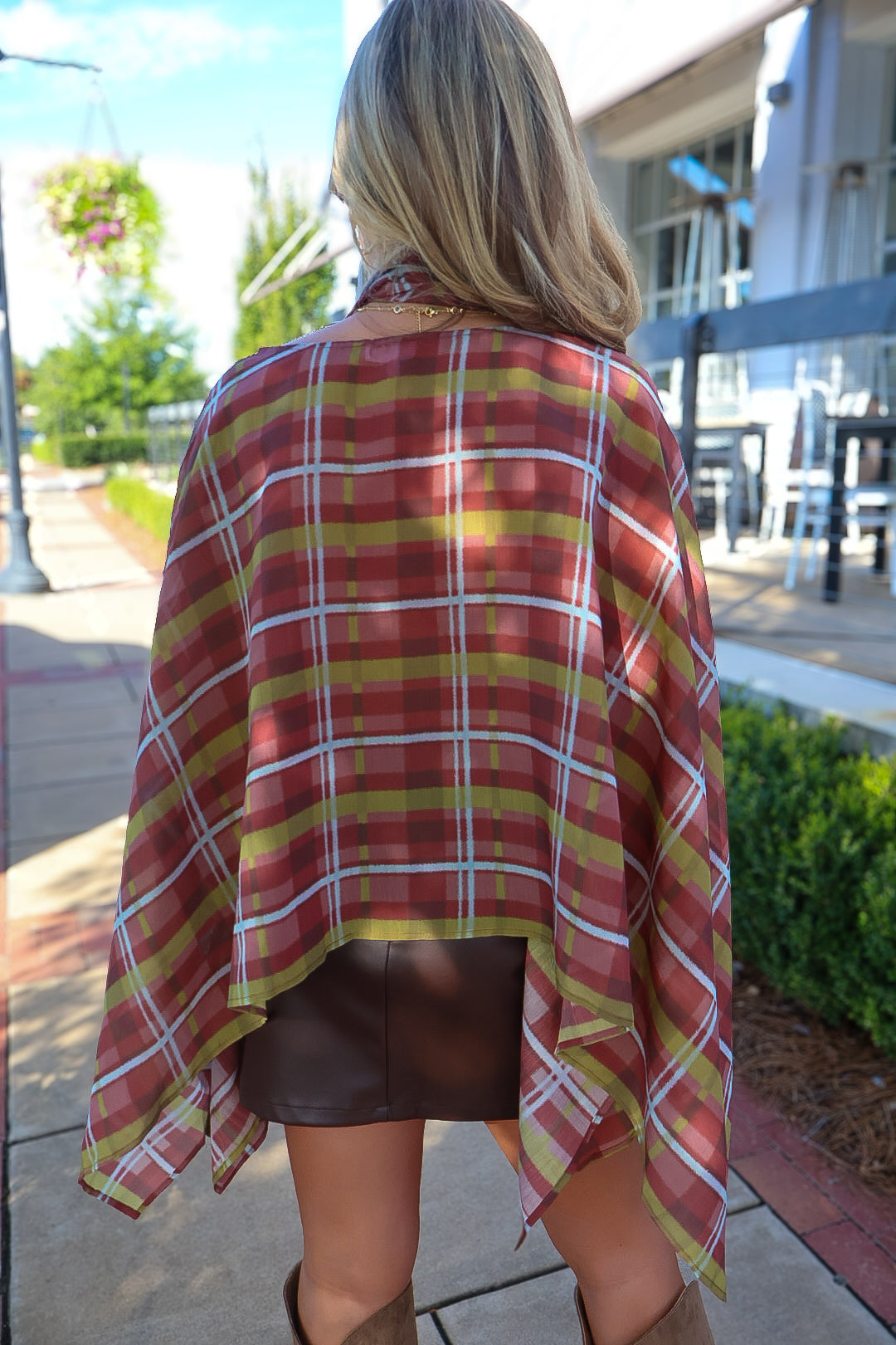 Plaid Poncho Top With Detached Neck Scarf
