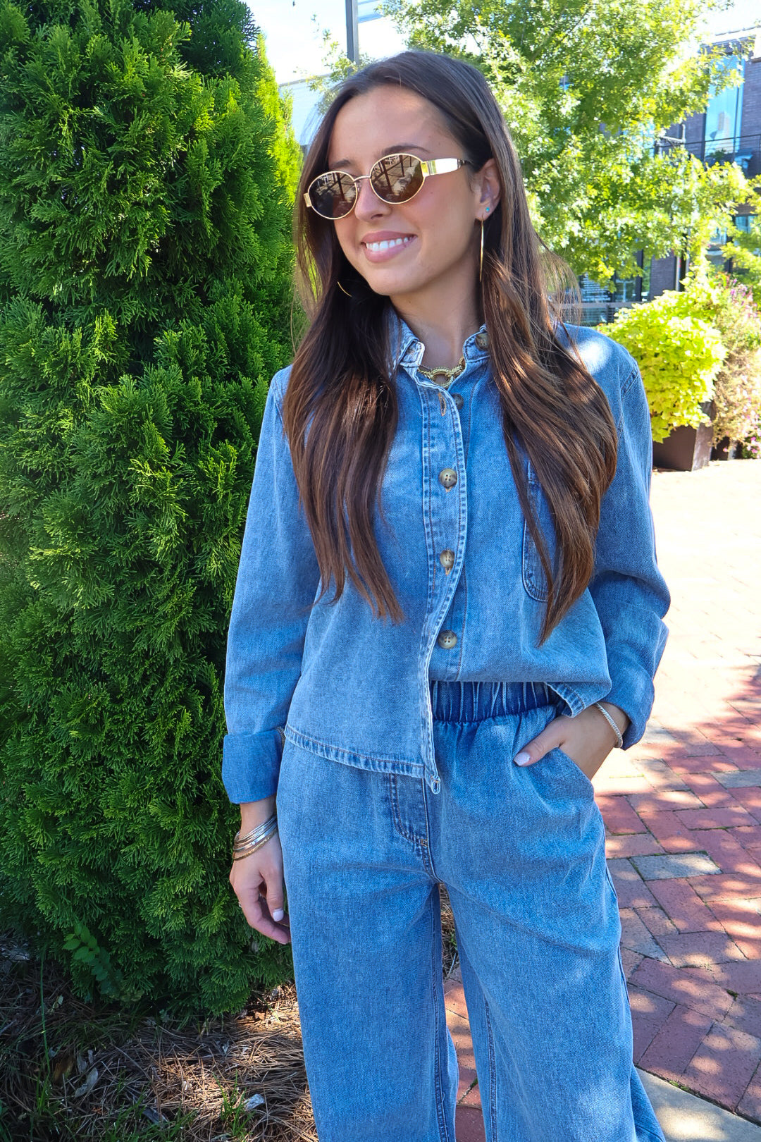 Boxy Denim Top & Wide Leg Pants Set