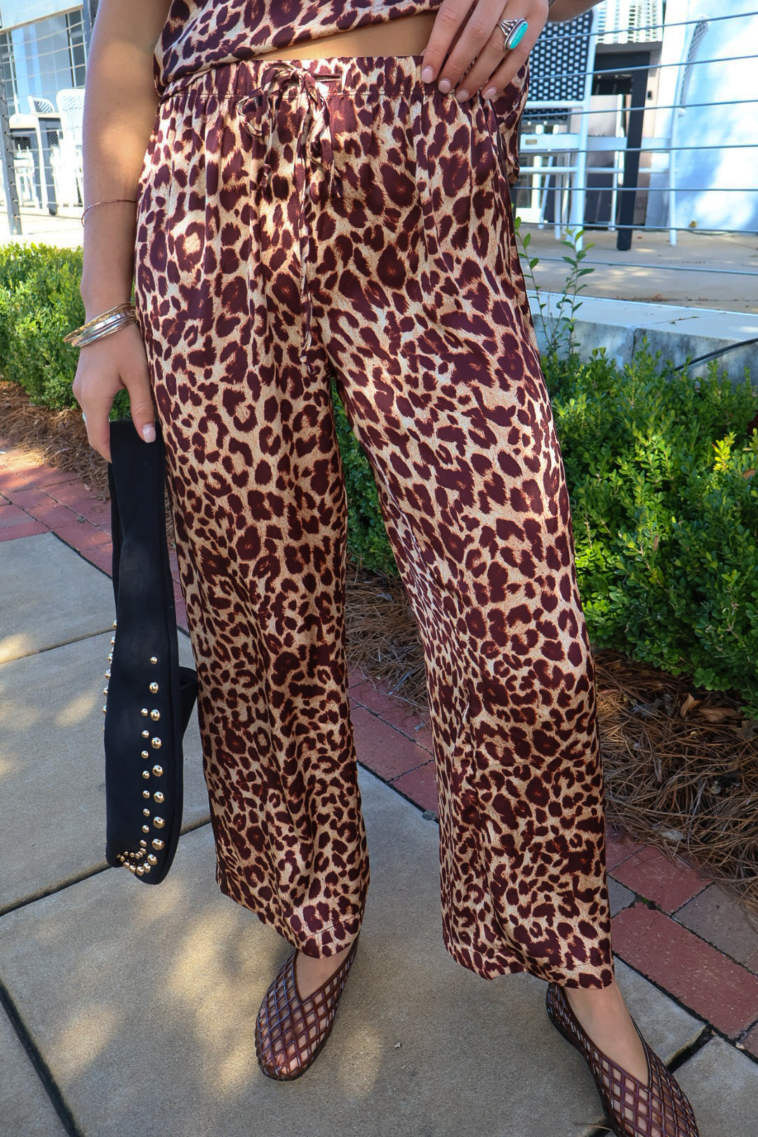 Leopard Satin Asymmetrical Top & Cropped Pants Set