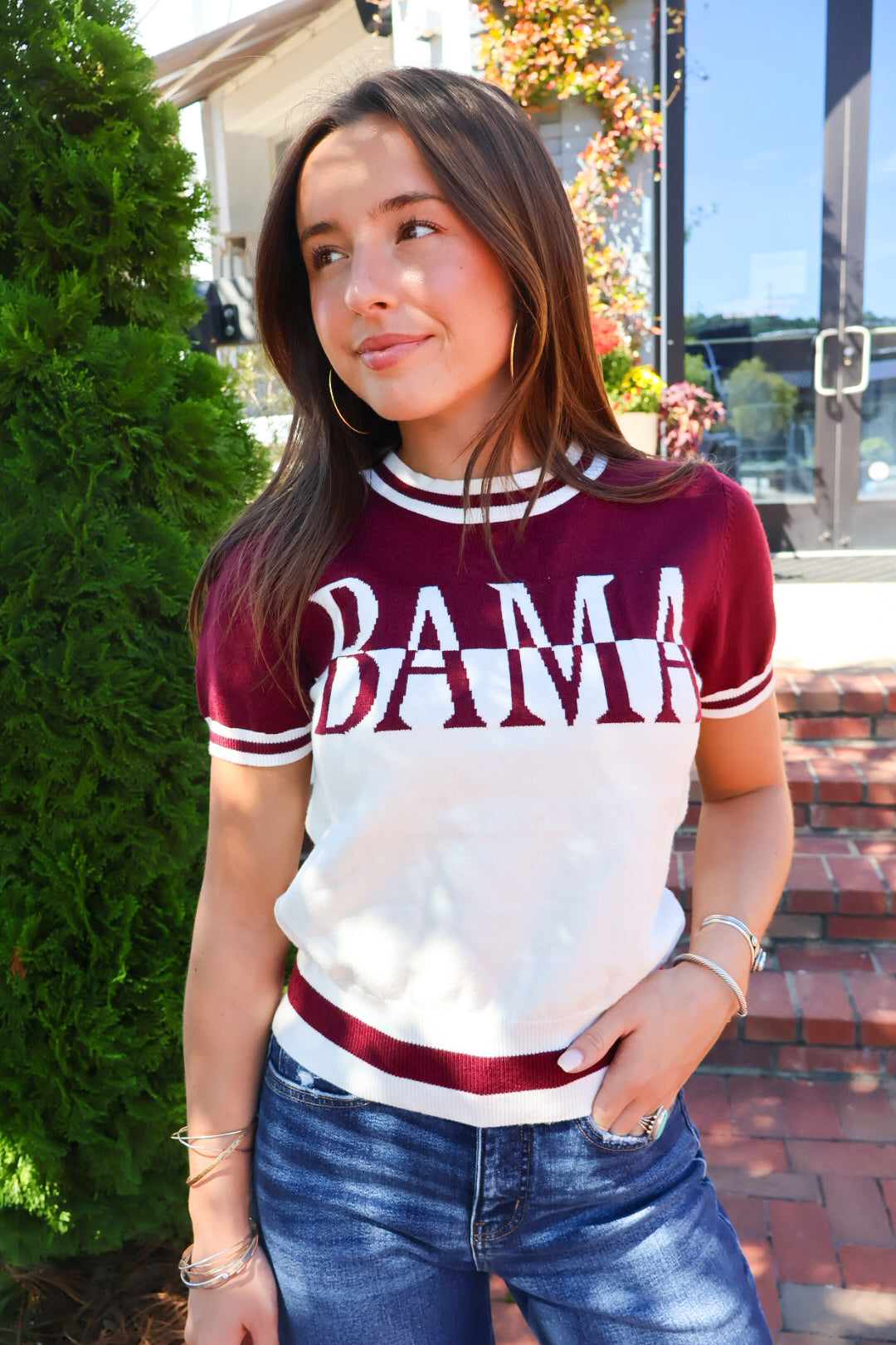 Crimson & White Lightweight Bama Short Sleeve Sweater