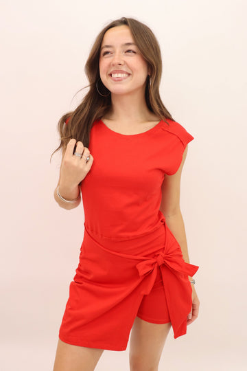 Red Wrap Front Athletic Romper