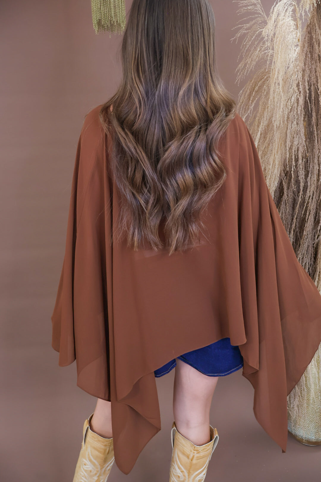 Chocolate Sheer Batwing Poncho Top with Cami
