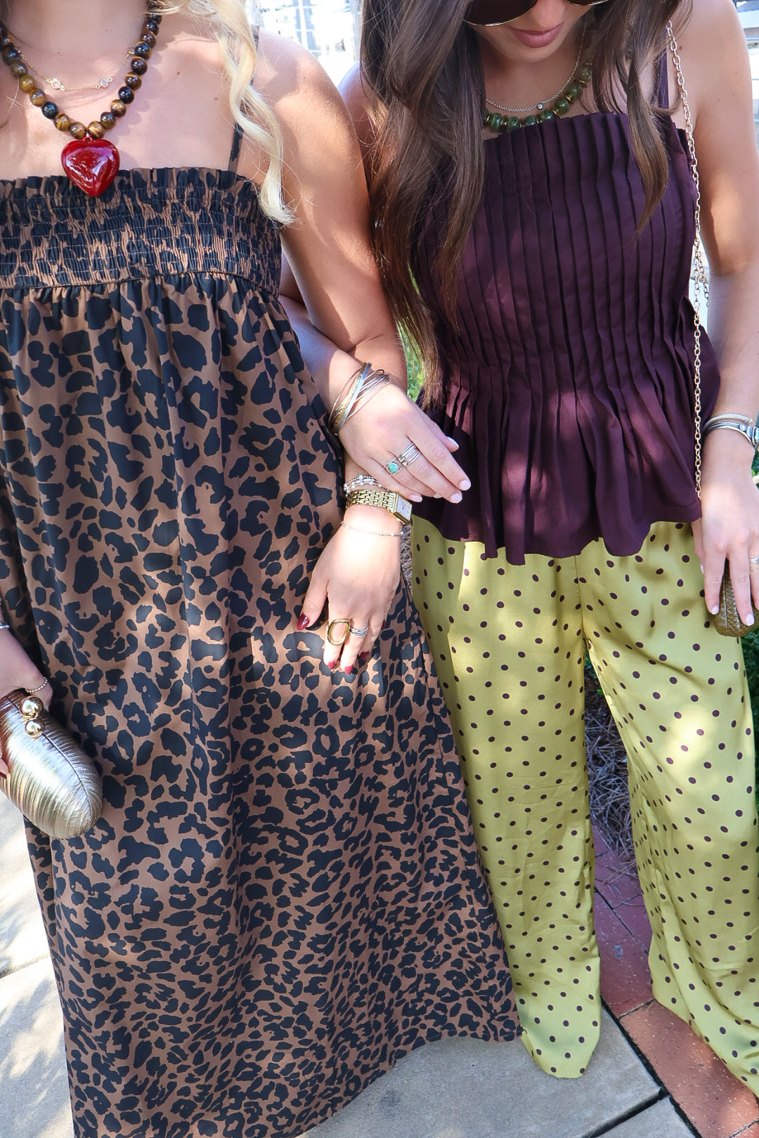 **PRE-ORDER 11/5!** Brown & Green Polka Dot Satin Wide Leg Pants
