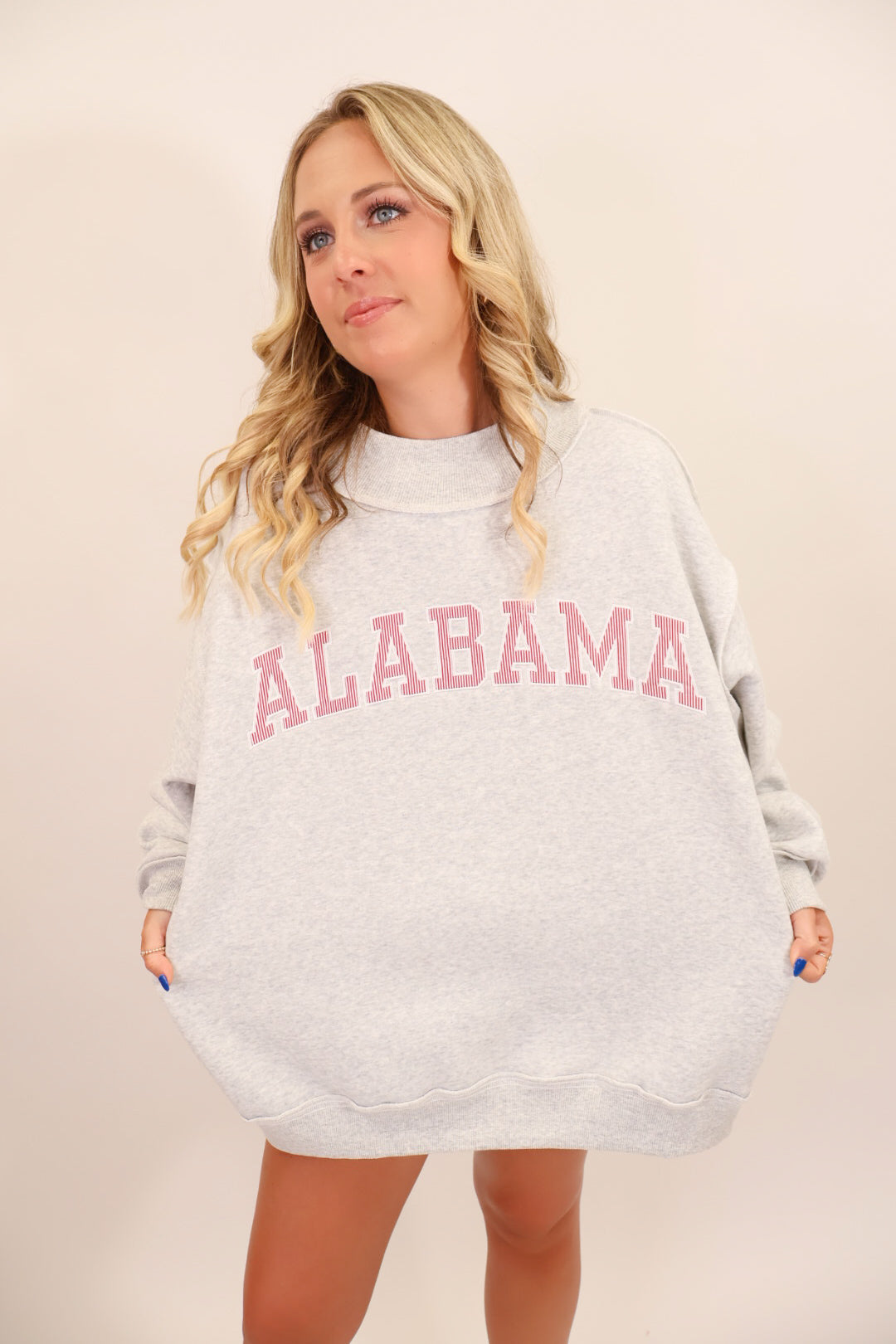 Alabama Pinstripe Embroidered Mock Neck Pullover - Gray