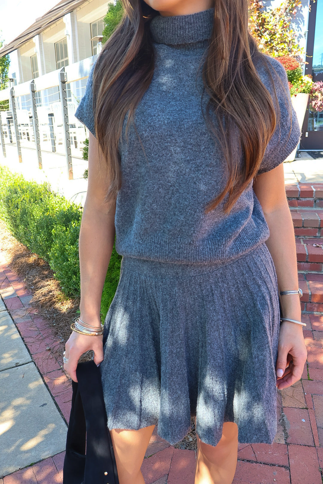 Charcoal Turtleneck Sweater & Mini Skirt Set