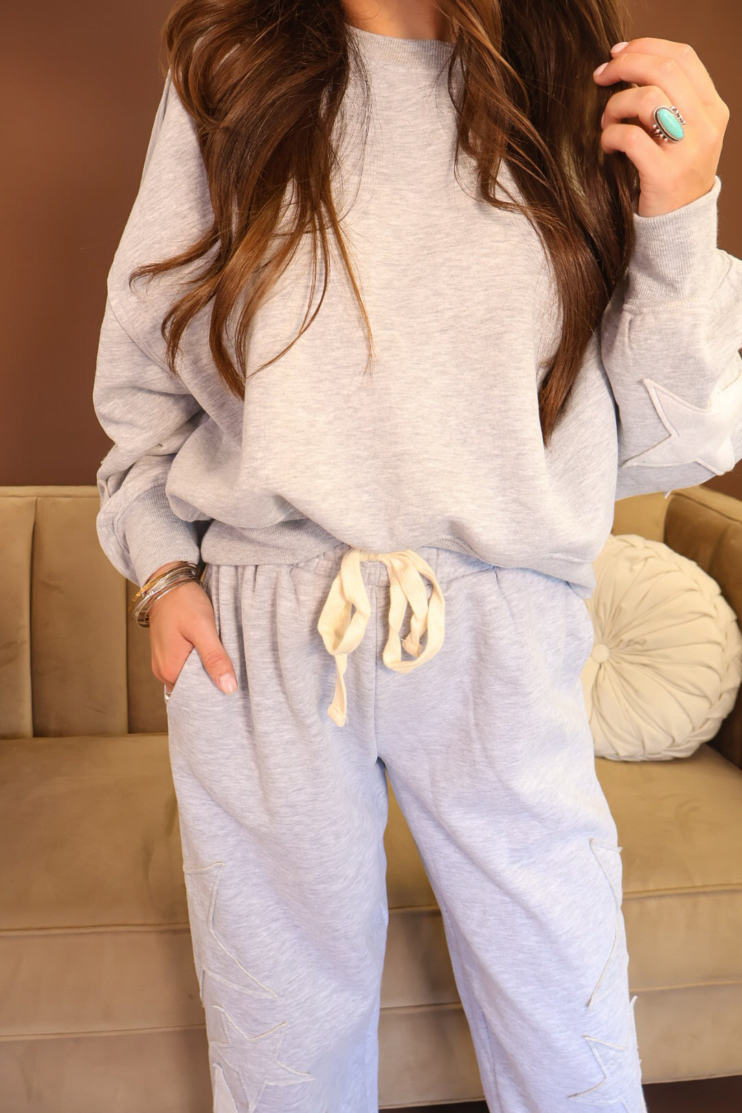 Heather Grey Star Patch Sweatshirt & Jogger Set