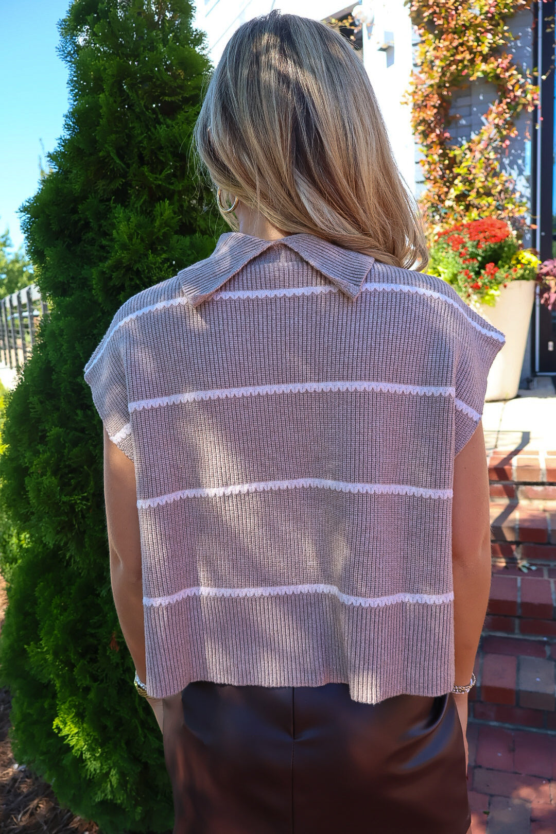 Taupe Striped Cap Sleeve Boxy Sweater