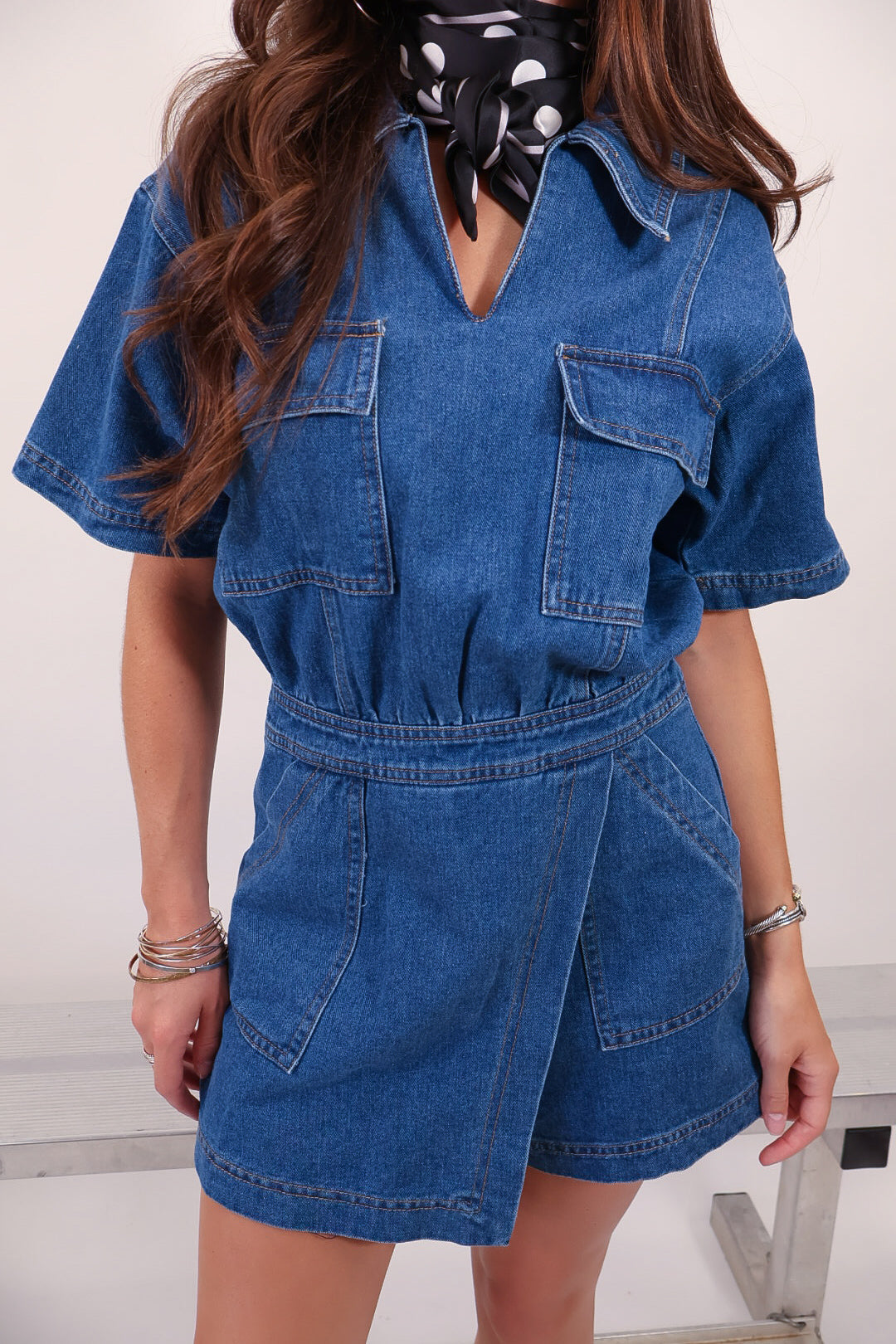 Denim Pocket Front Romper